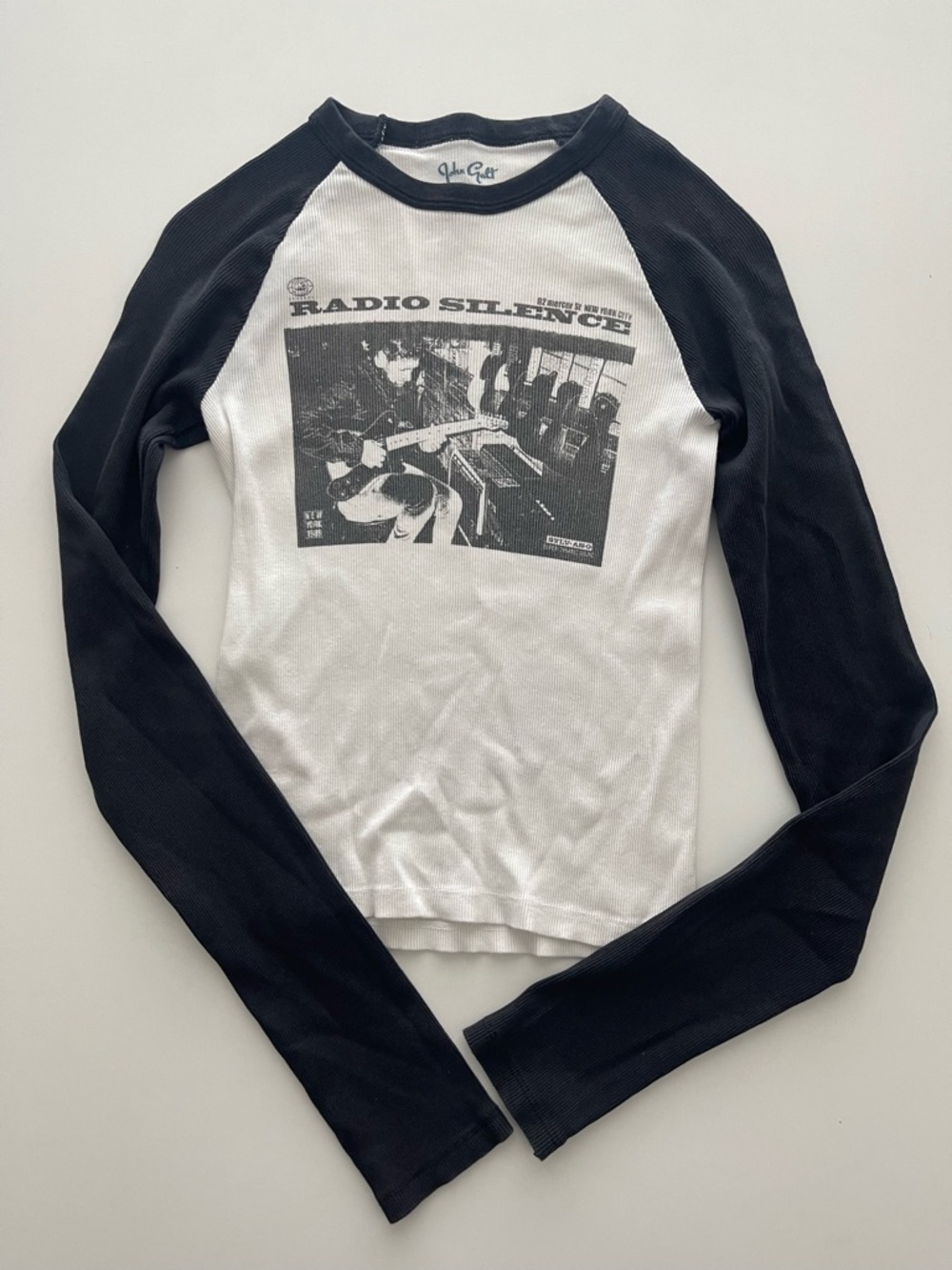 Brandy Melville Black and White Radio Silence Raglan Long Sleeve Tee
